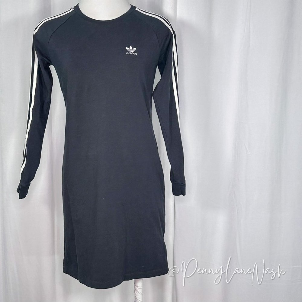 Adidas J TRF Girls' 3 Stripes Dress Black/White Medium/11-12Y - Picture 2 of 9